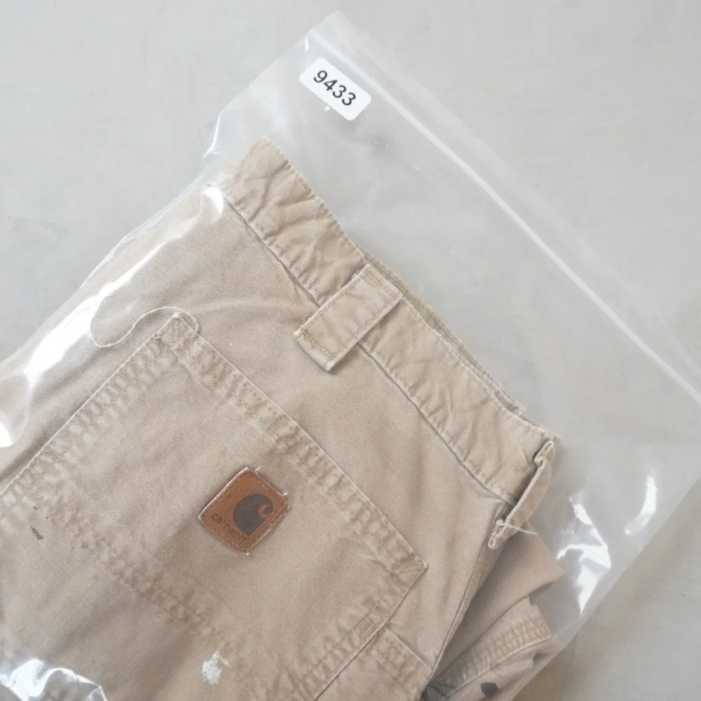 Vintage Carhartt Canvas Carpenter Pants 38x30 Mens Tan Paint Splatter